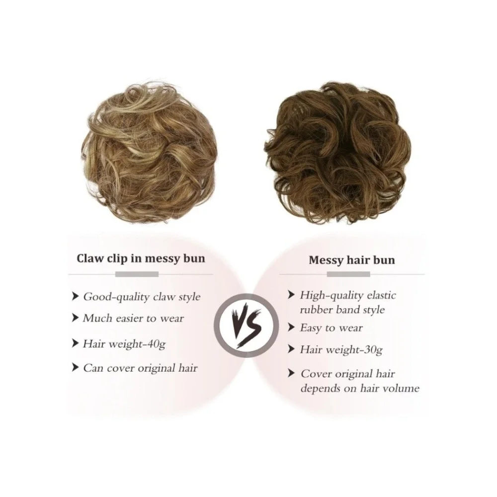 Messy Bun Hair Piece Claw Clip In Real Human Hair Extension Light Brown